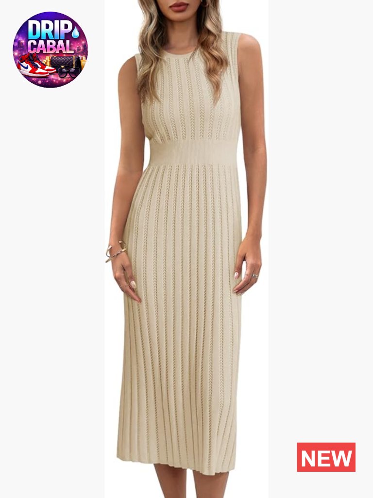 Ribbed Knit Sleeveless Midi Bodycon Dress